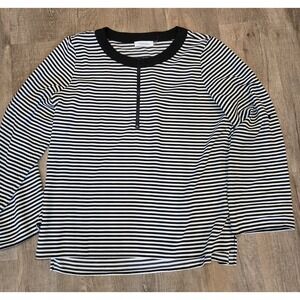 Calvin‎ Klein white & black striped womens half zip top